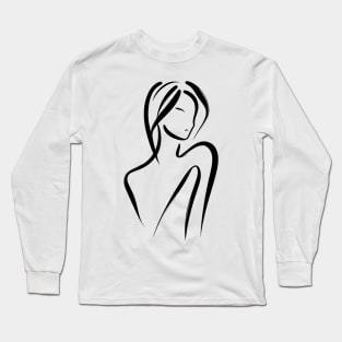 Stick figure woman in black ink Long Sleeve T-Shirt